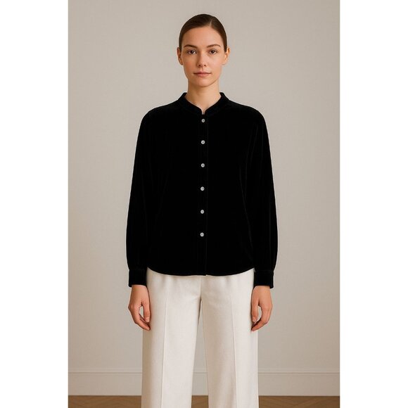 J. Jill Women’s Black Velvet Blouse LP Petite – Quiet Luxury Minimalist Holiday - Picture 1 of 9